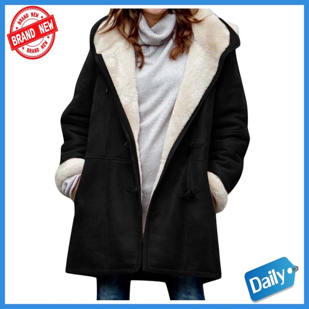 Sherpa Lined Hooded Parka Jacket Windproof Fleece Overcoat Women's Winter